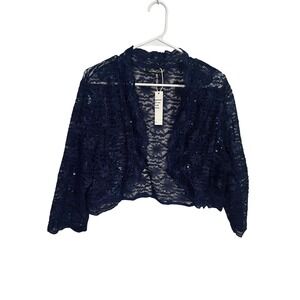 SleekTrends Navy Blue Floral Lace Sequin Bolero Shrug 20W ST21781W Plus Size